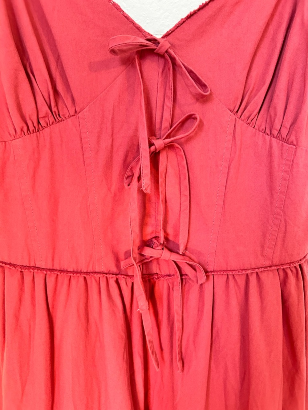 Moon River Boho Coral Midi Dress Tie Front Eyelet Hem Anthropologie Style - Picture 2 of 5